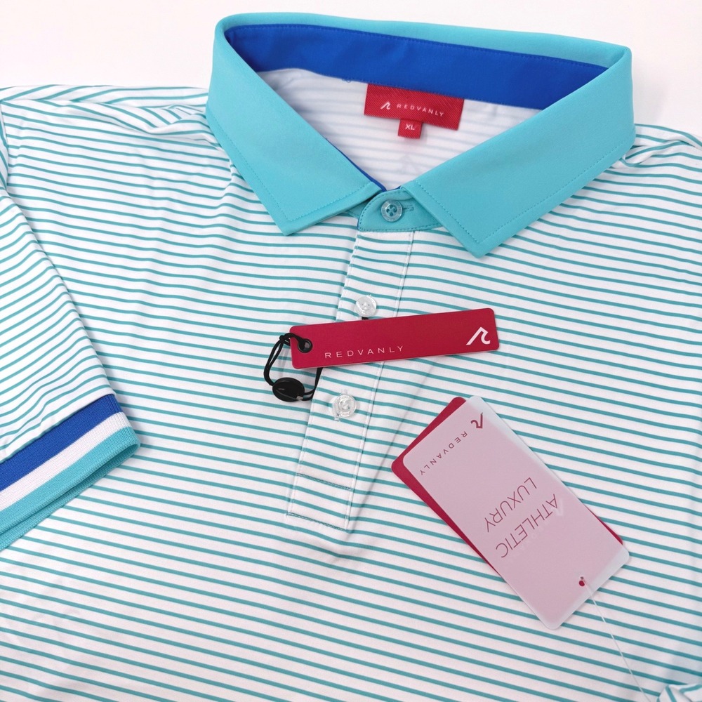 Redvanly Mens XL Poirier Polo Shirt Curacao Blue White Striped NEW
